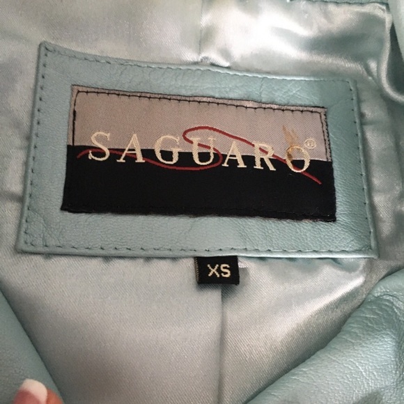 Y2k gorgeous Saguaro light blue metallic/iridescent genuine leather short jacket - Picture 5 of 9